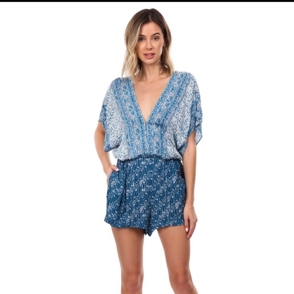 Free People Blue and White Romper Size Medium